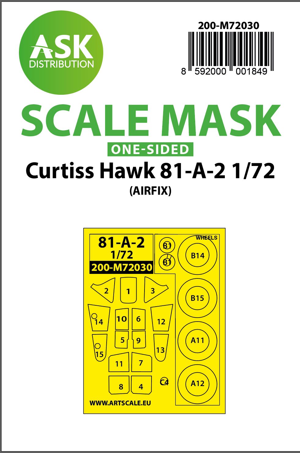 200-M72030 - Curtiss Hawk 81-A-2 one-sided painting mask for Airfix - 1:72