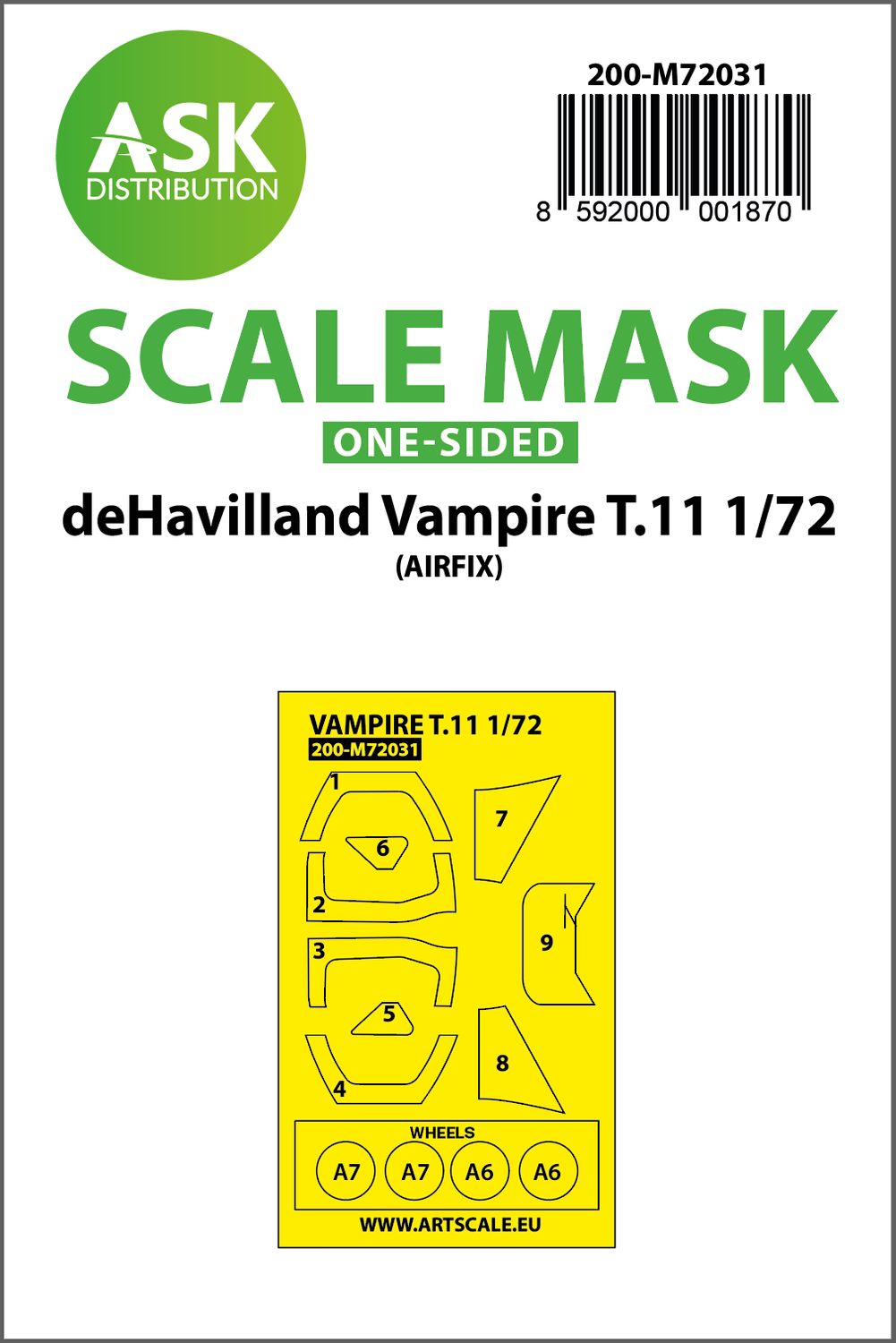 200-M72031 - deHavilland Vampire T.11 one-sided painting mask for Airfix - 1:72
