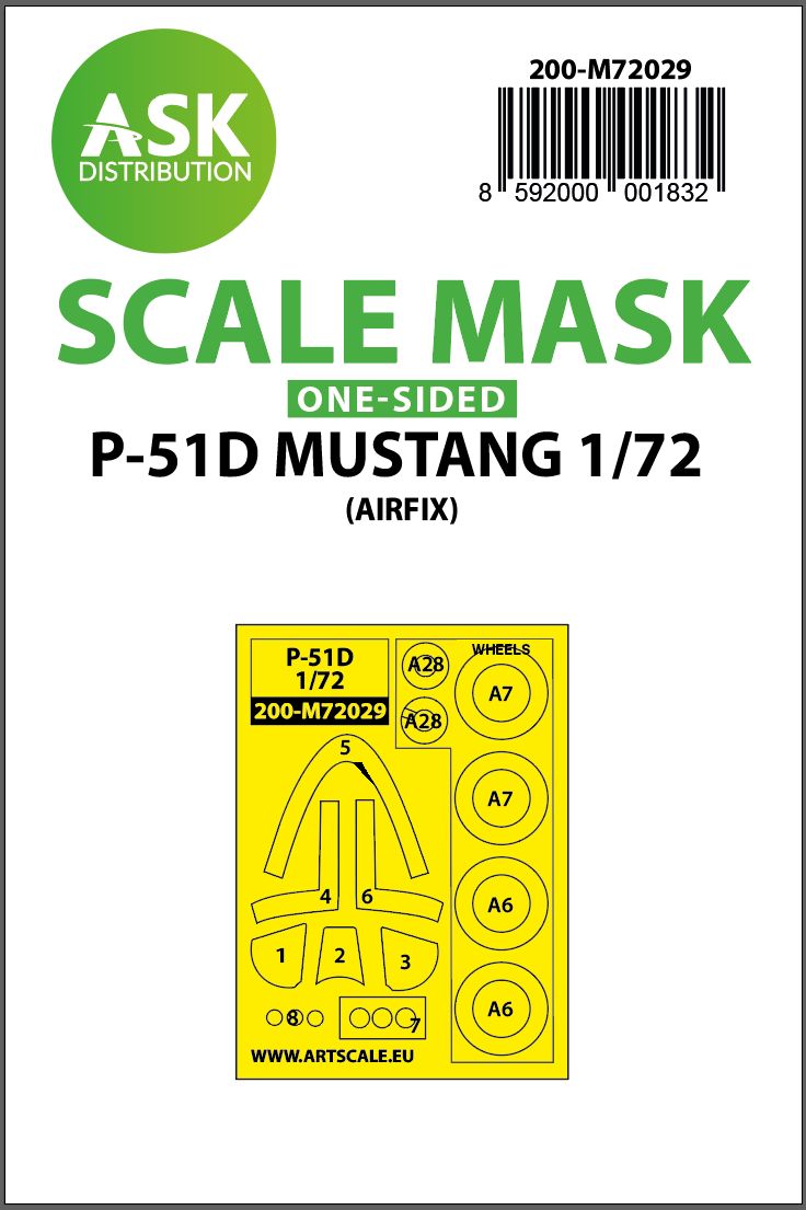 200-M72029 - P-51D Mustang one-sided painting mask for Airfix - 1:72