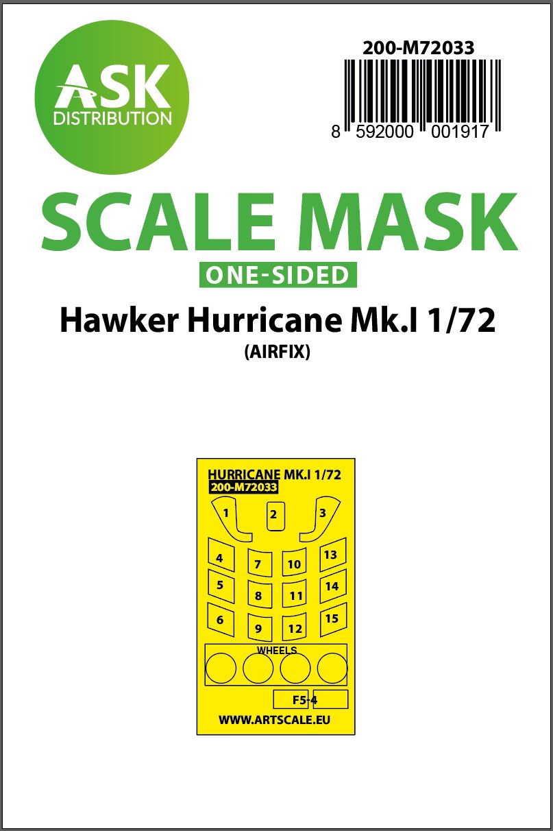200-M72033 - Hawker Hurricane Mk.I one-sided painting mask for Airfix - 1:72