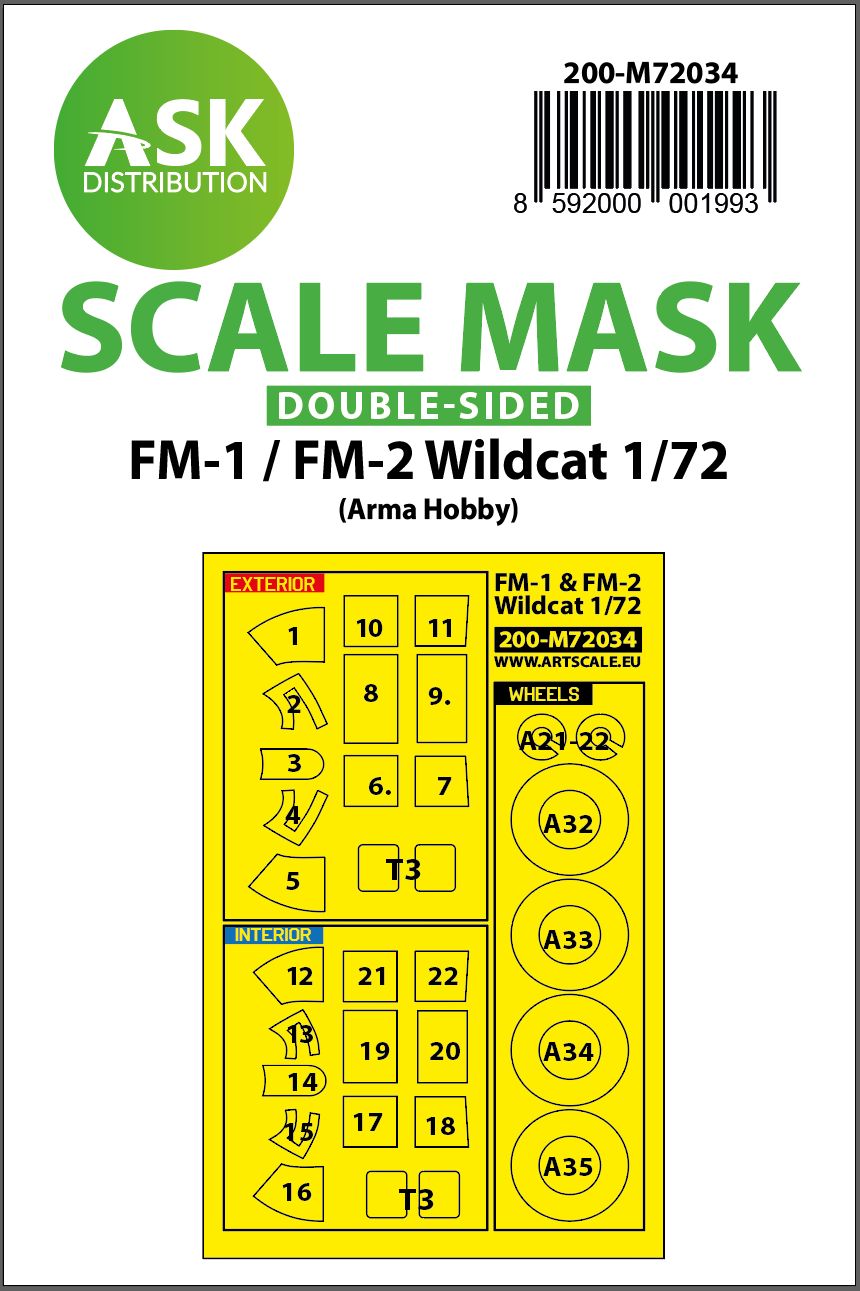 200-M72034 - FM-1 / FM-2 Wildcat double-sided painting mask for Arma Hobby - 1:72