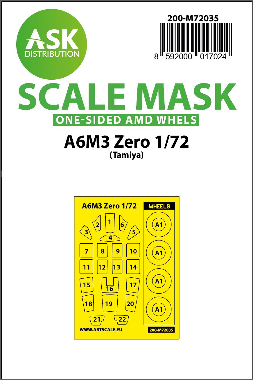200-M72035 - A6M3 Zero one-sided painting mask for Tamiya - 1:72