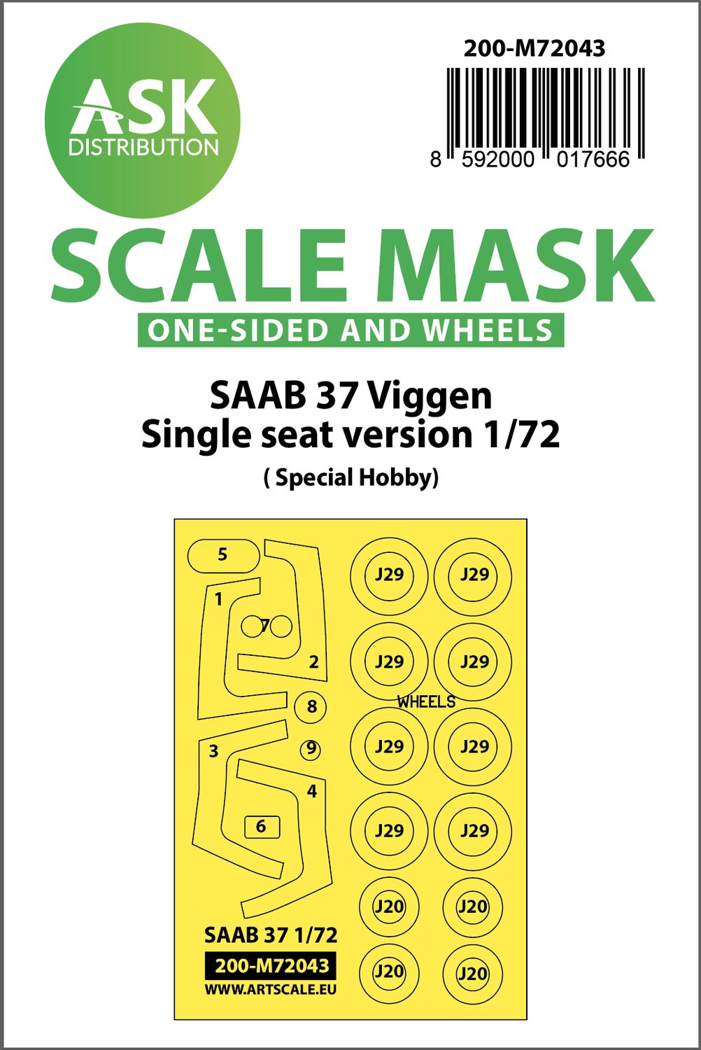 200-M72043 - SAAB 37 Viggen single seater one-sided painting mask for Special Hobby - 1:72