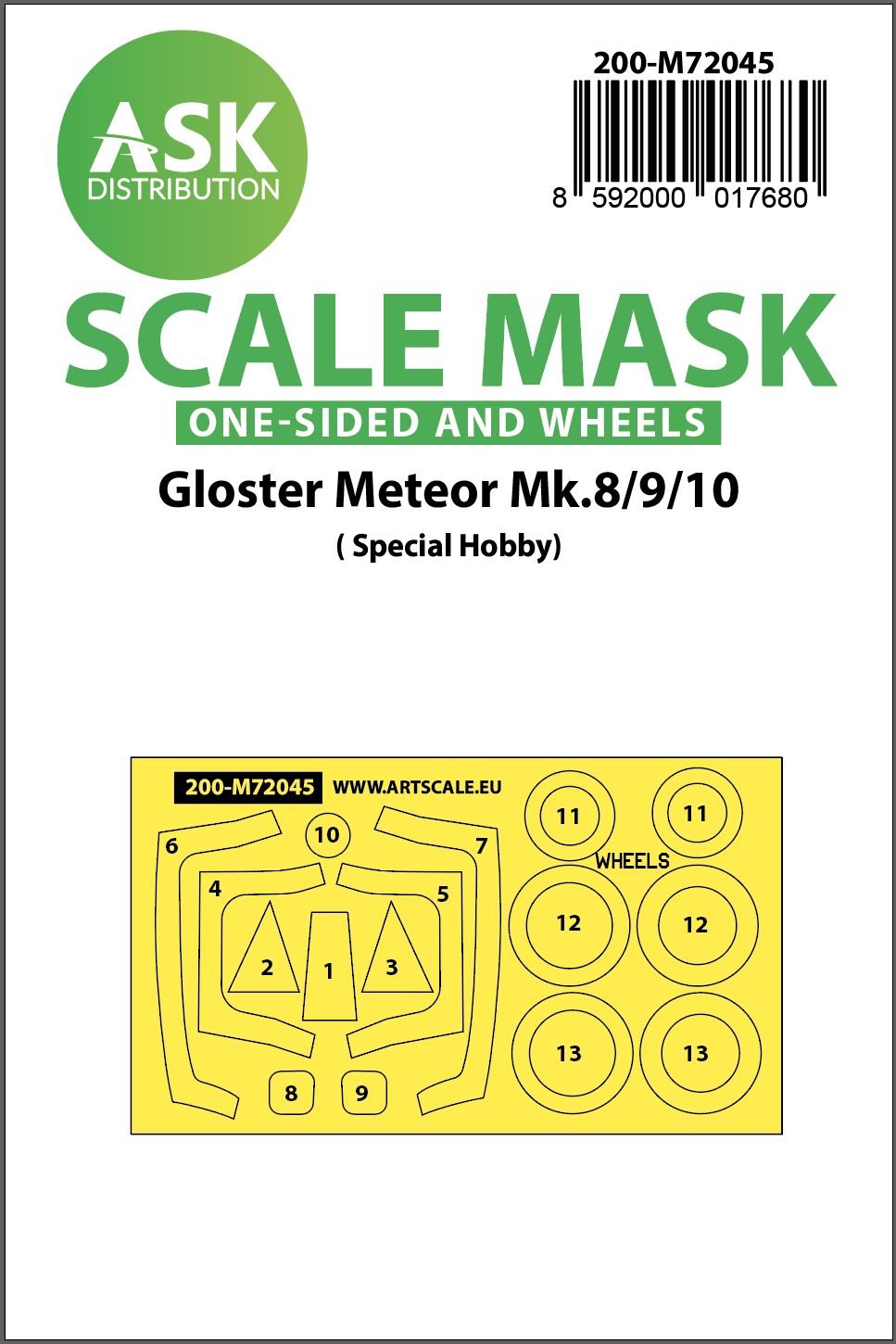 200-M72045 - Gloster Meteor Mk.8/9/10 one-sided painting mask for Special Hobby - 1:72