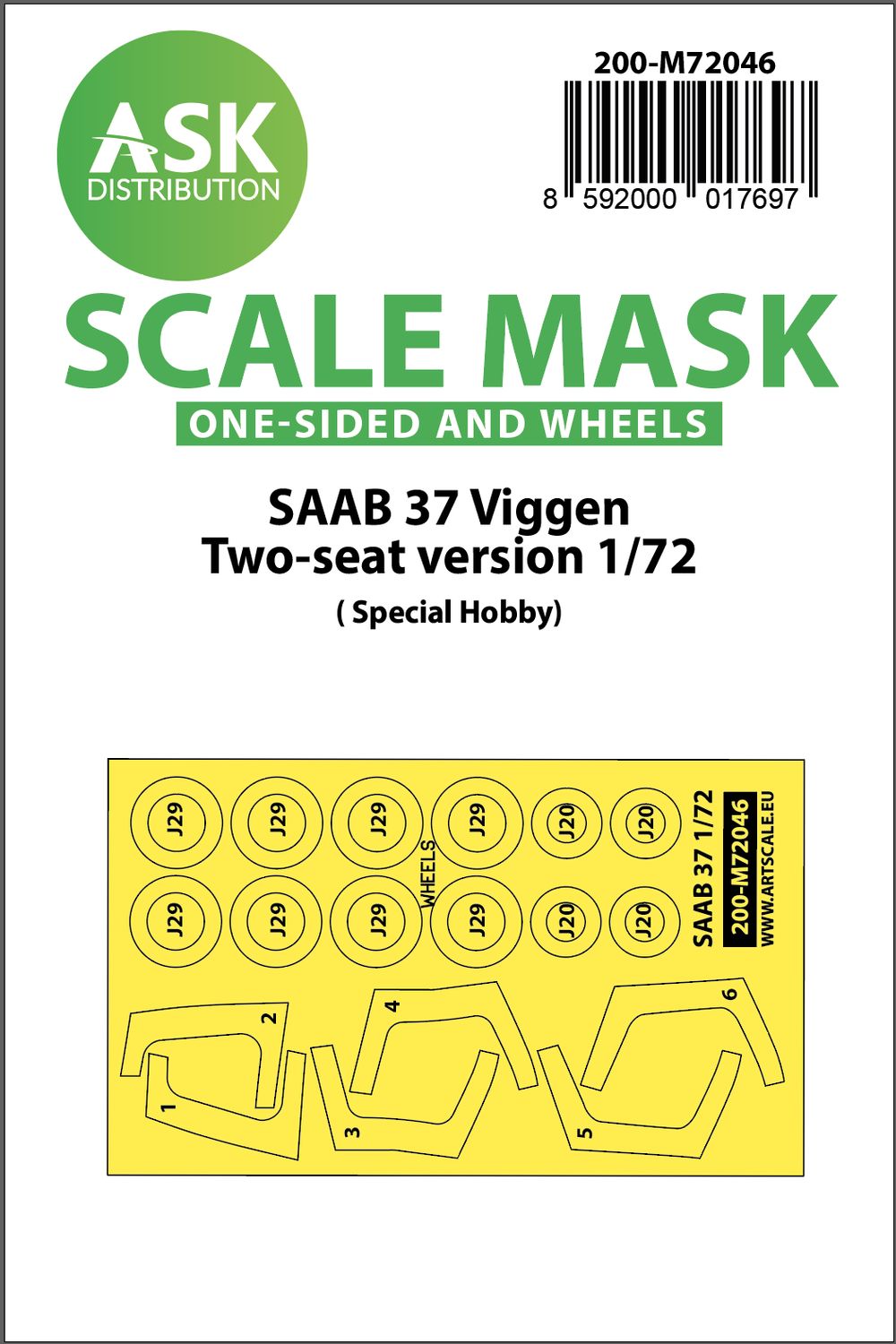 200-M72046 - SAAB 37 Viggen double seater one-sided painting mask for Special Hobby - 1:72