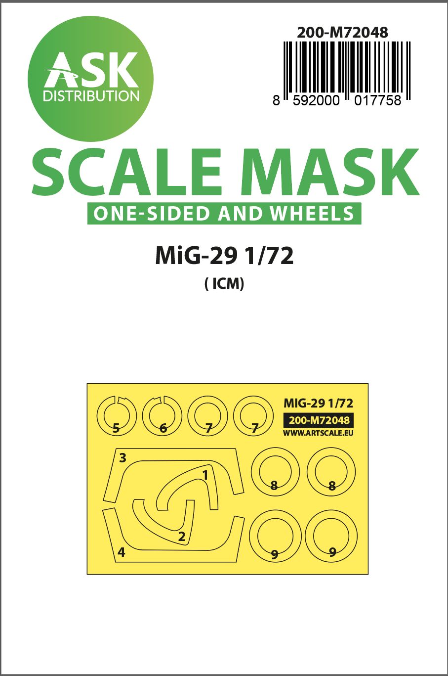 200-M72048 - MiG-29 one-sided painting express mask for ICM - 1:72