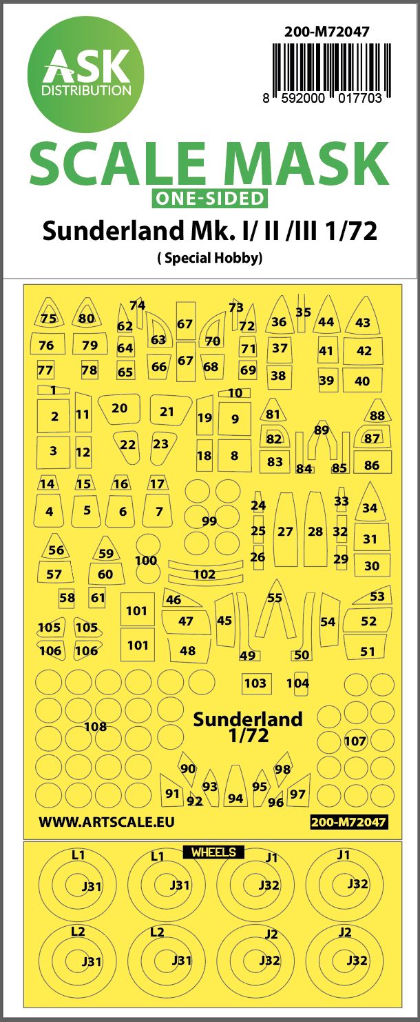 200-M72047 - Sunderland Mk.I, Mk.II, Mk.III one-sided painting mask for Special Hobby - 1:72