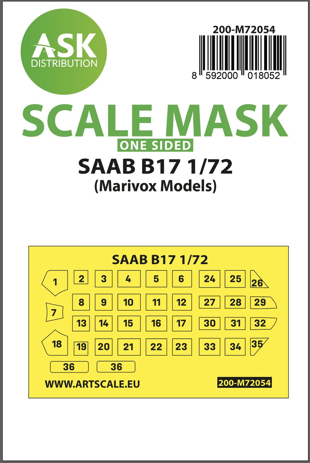 200-M72054 - SAAB B17 one-sided painting express mask for Marivox - 1:72