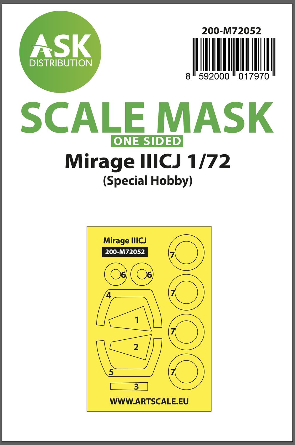 200-M72052 - Mirage IIICJ one-sided painting express mask for Special Hobby - 1:72