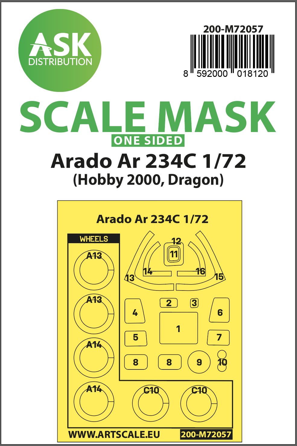 200-M72057 - Arado Ar 234C one-sided painting express mask for Hobby2000 / Dragon - 1:72
