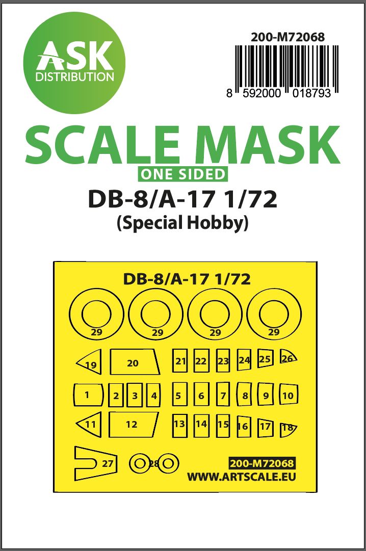 200-M72068 - DB-8/A-17 one-sided express mask for Special Hobby - 1:72