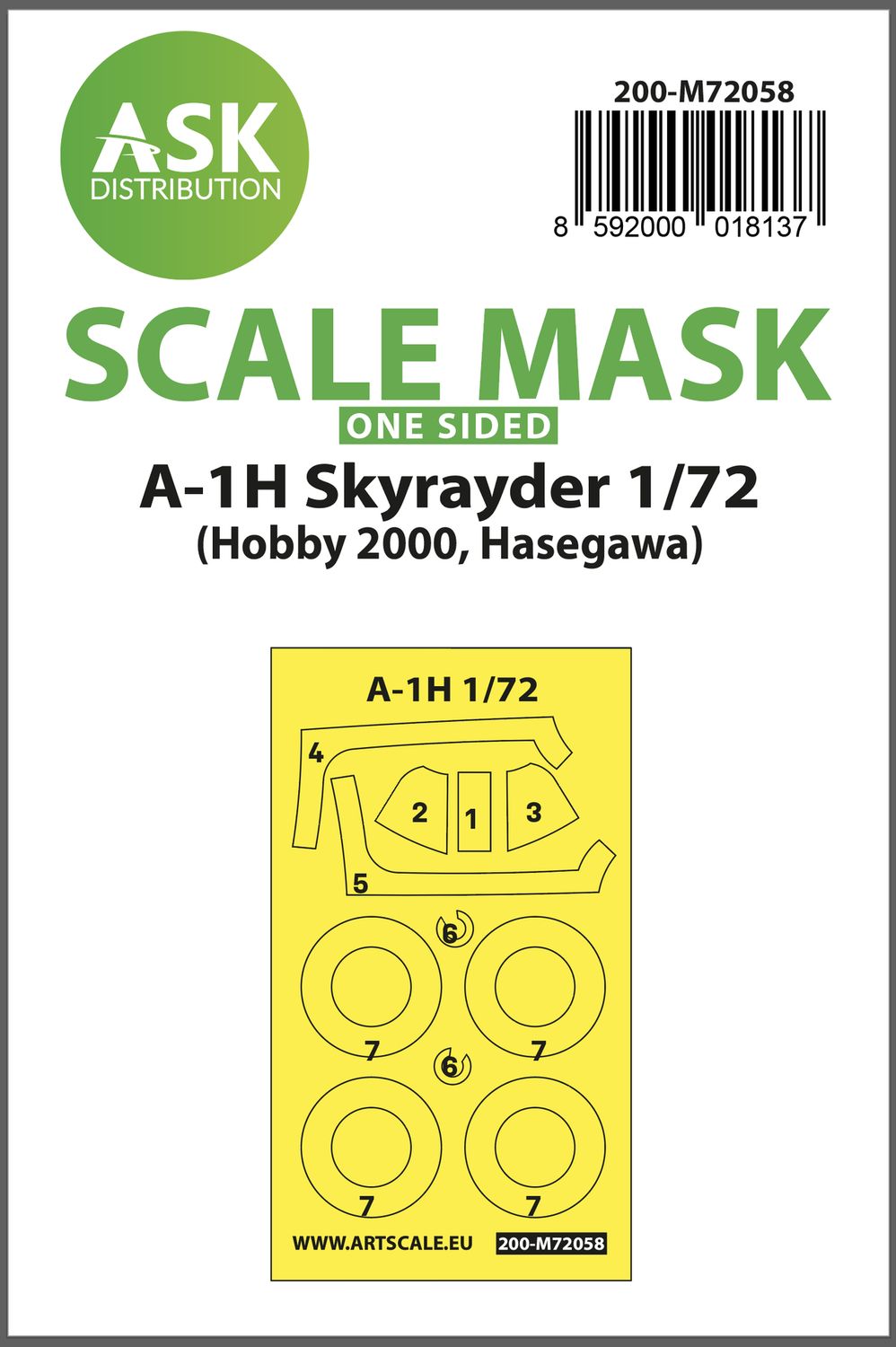 200-M72058 - A-1H Skyrayder one-sided painting express mask for Hobby2000 / Hasegawa - 1:72