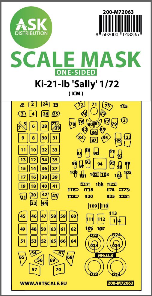 200-M72063 - Ki-21lb Sally one-sided pre-cuttet mask for ICM - 1:72