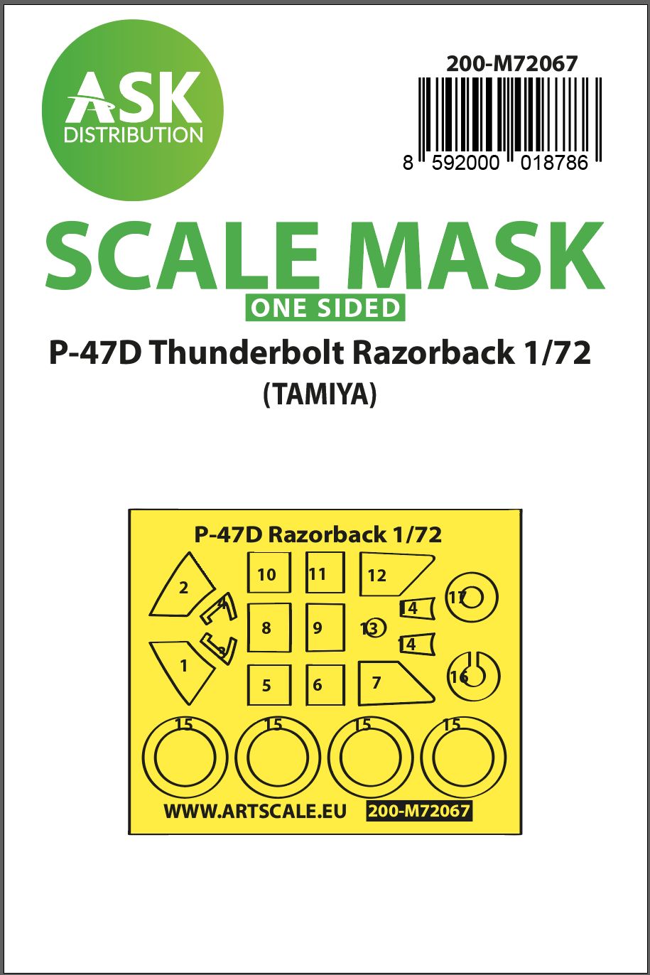 200-M72067 - P-47D Thunderbolt Razorback one-sided express mask for Tamiya - 1:72