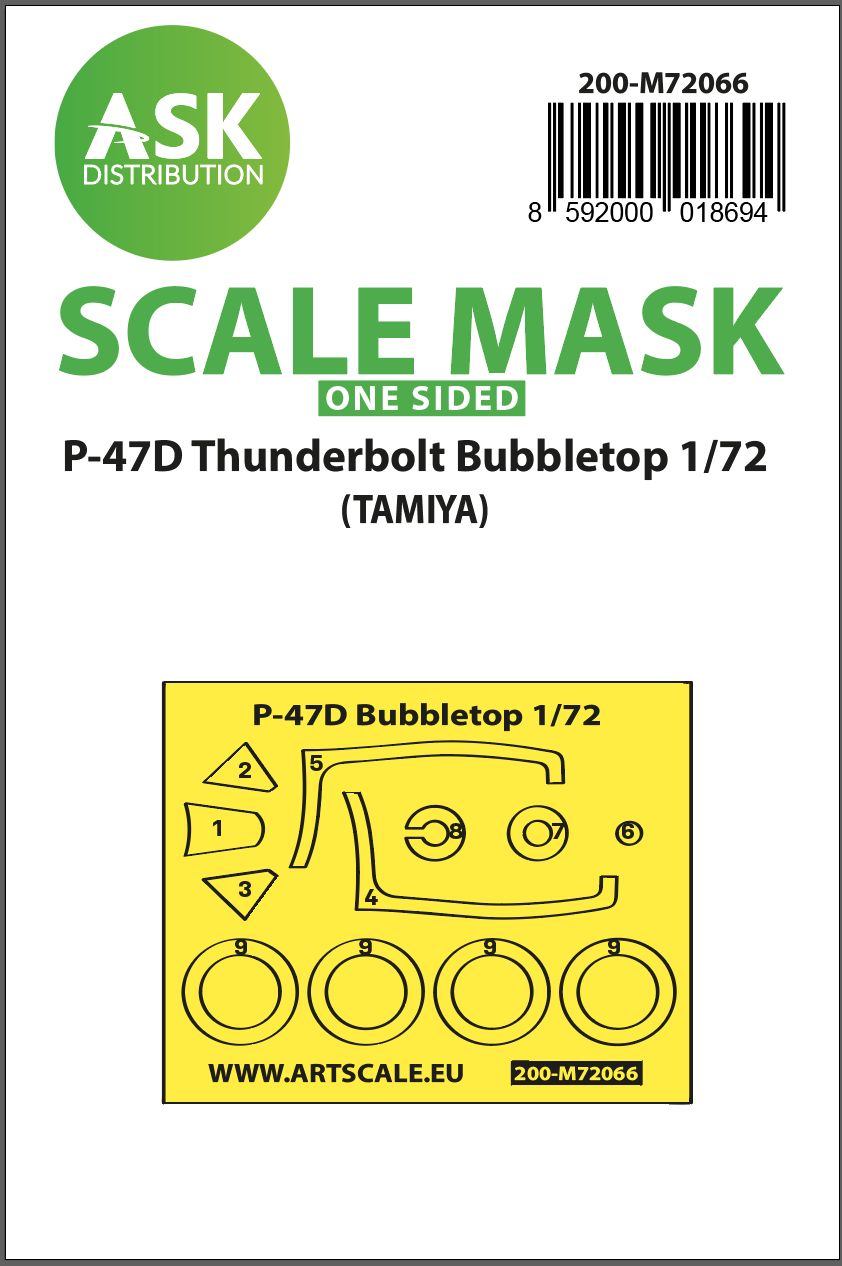 200-M72066 - P-47D Thunderbolt Bubbletop one-sided express mask for Tamiya - 1:72