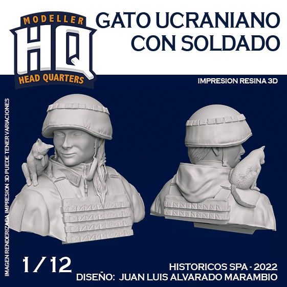 HQ12301 - Gato Ucraniano Con Soldado  - 1:12