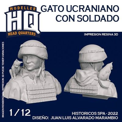 HQ12301 - Gato Ucraniano Con Soldado  - 1:12