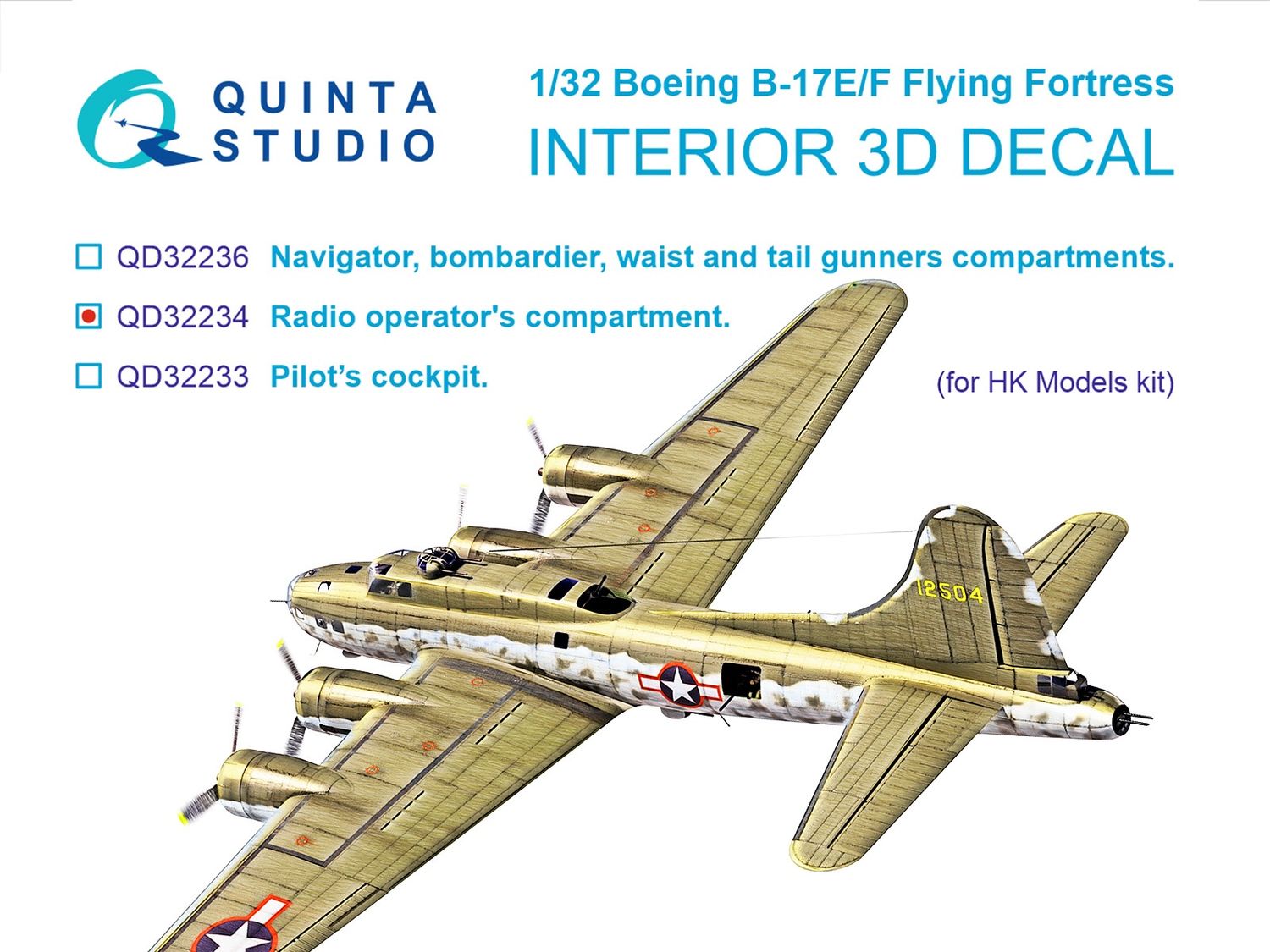 QD32234 - Boeing B-17E/F Radio operator's compartment. 3D-Printed &amp; coloured Interior on decal paper (HK models) - 1:32