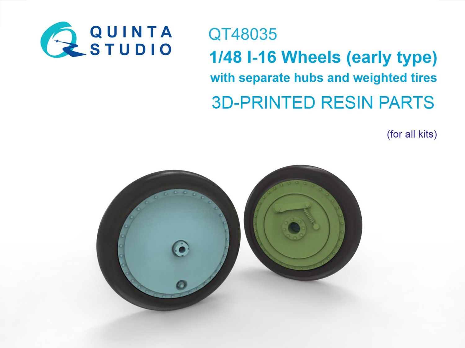 QT48035 - I-16 Wheels (early type) with separate hubs and weighted tires (all kits) - 1:48