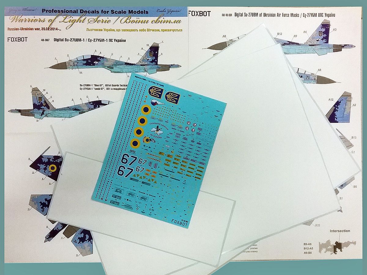 48-067A - Set - Sukhoi Su-27UBM, Ukranian Air Forces, digital camouflage (decals with masks) - 1:48