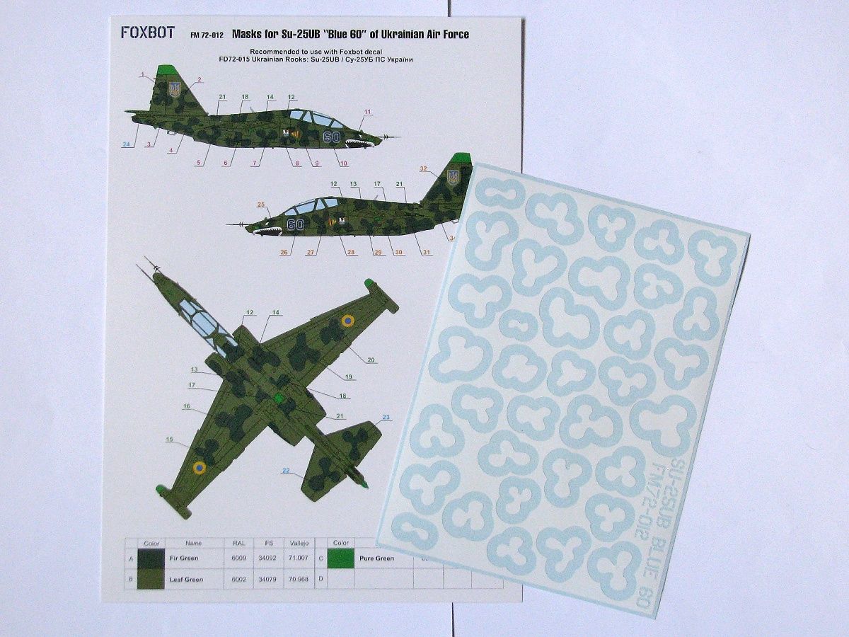 FM72-012 - Masks - Masks for Su-25UB Blue 60, Ukranian Air Forces, clover camouflage (Use &amp; Decal) - 1:72