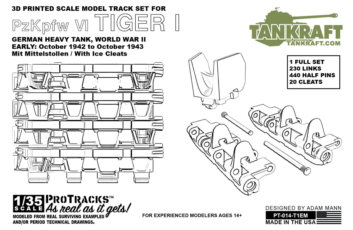 PT-014-T1EM - PzKpfw VI Tiger I Early Mit Mittelstollen / White Ice Cleats - ProTracks - 1:35