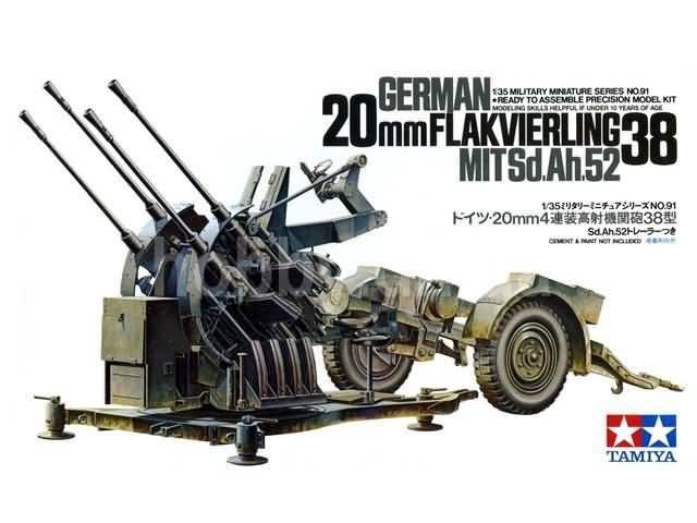 35091 - German 20mm Flakvierling 38 mit Sd.Ah.52 - 1:35