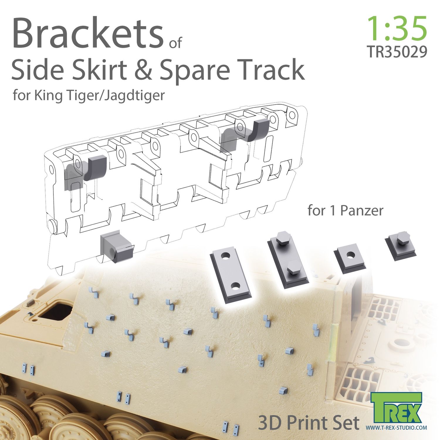 TR35029 - Brackets of Side Skirt &amp; Spare Track for KingTiger/Jagdtiger - 1:35
