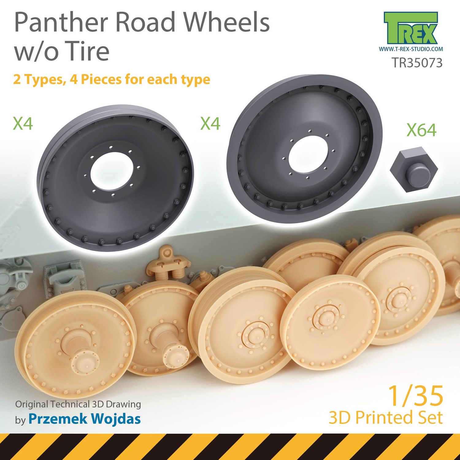 TR35073 - Panther Road Wheels w/o Tire Set (2 types, 4 pieces for each type) - 1:35