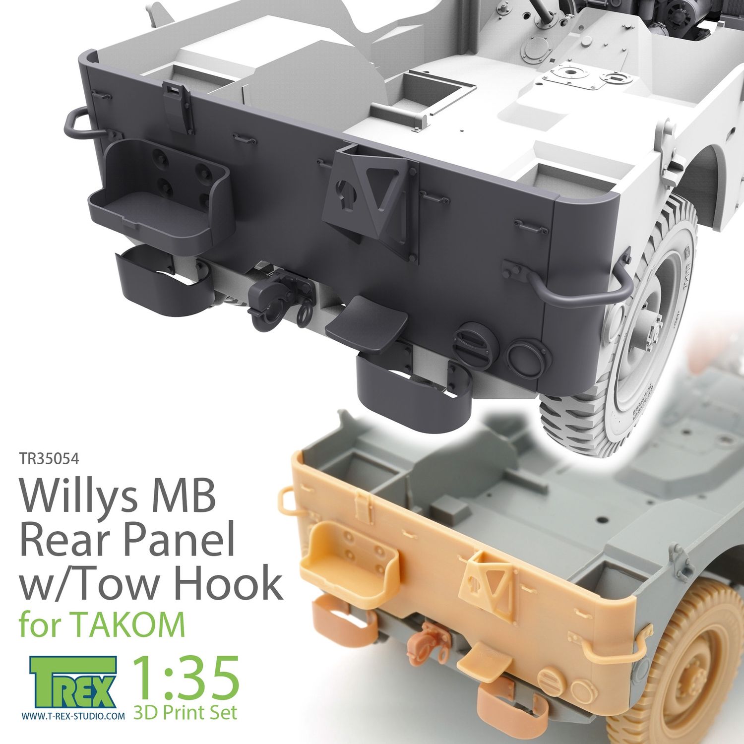 TR35054 - Willys MB Rear Panel w/Tow Hook Set for TAKOM - 1:35