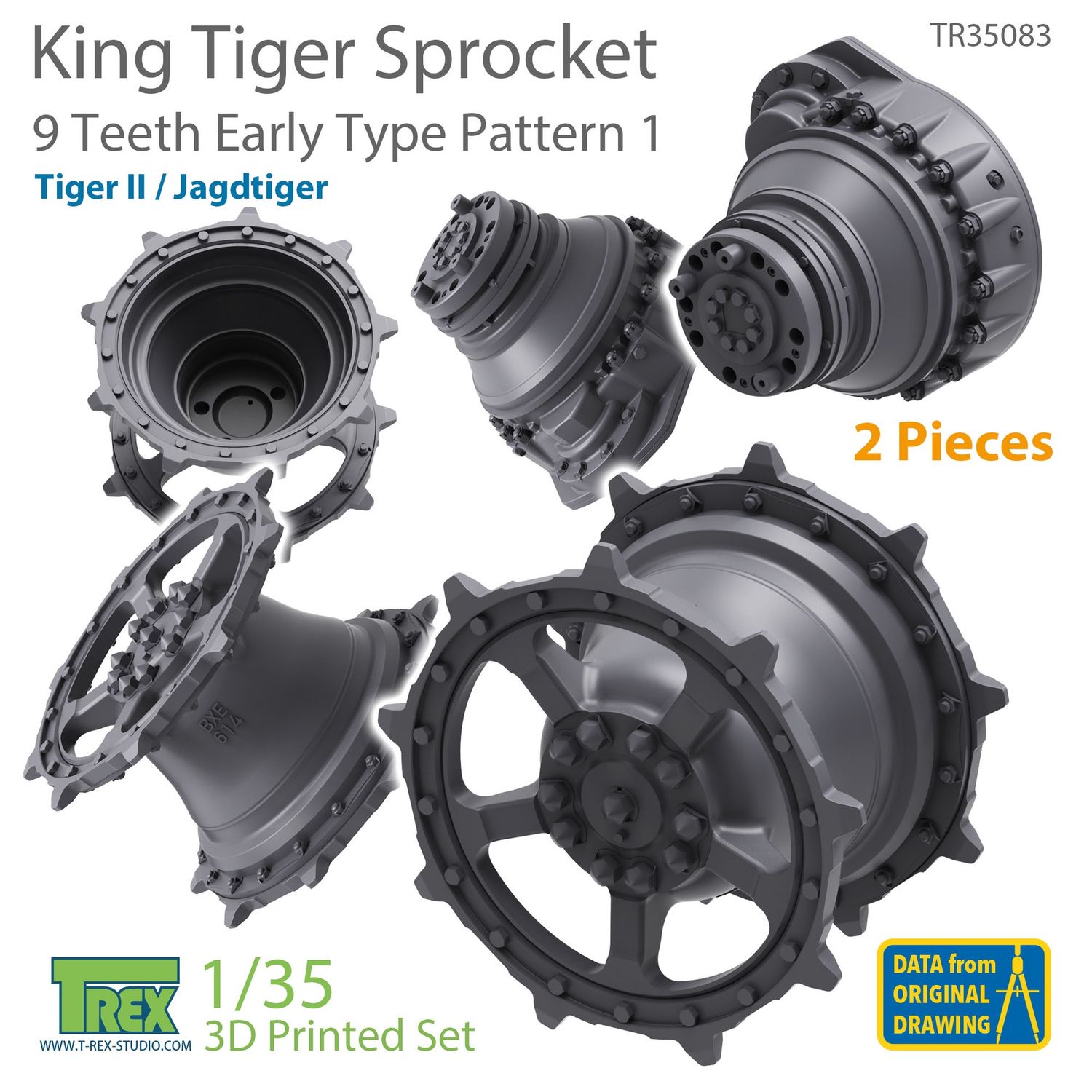 TR35083 - KingTiger 9 Teeth Sprockets Early Type Pattern 1 (2 pieces) - 1:35