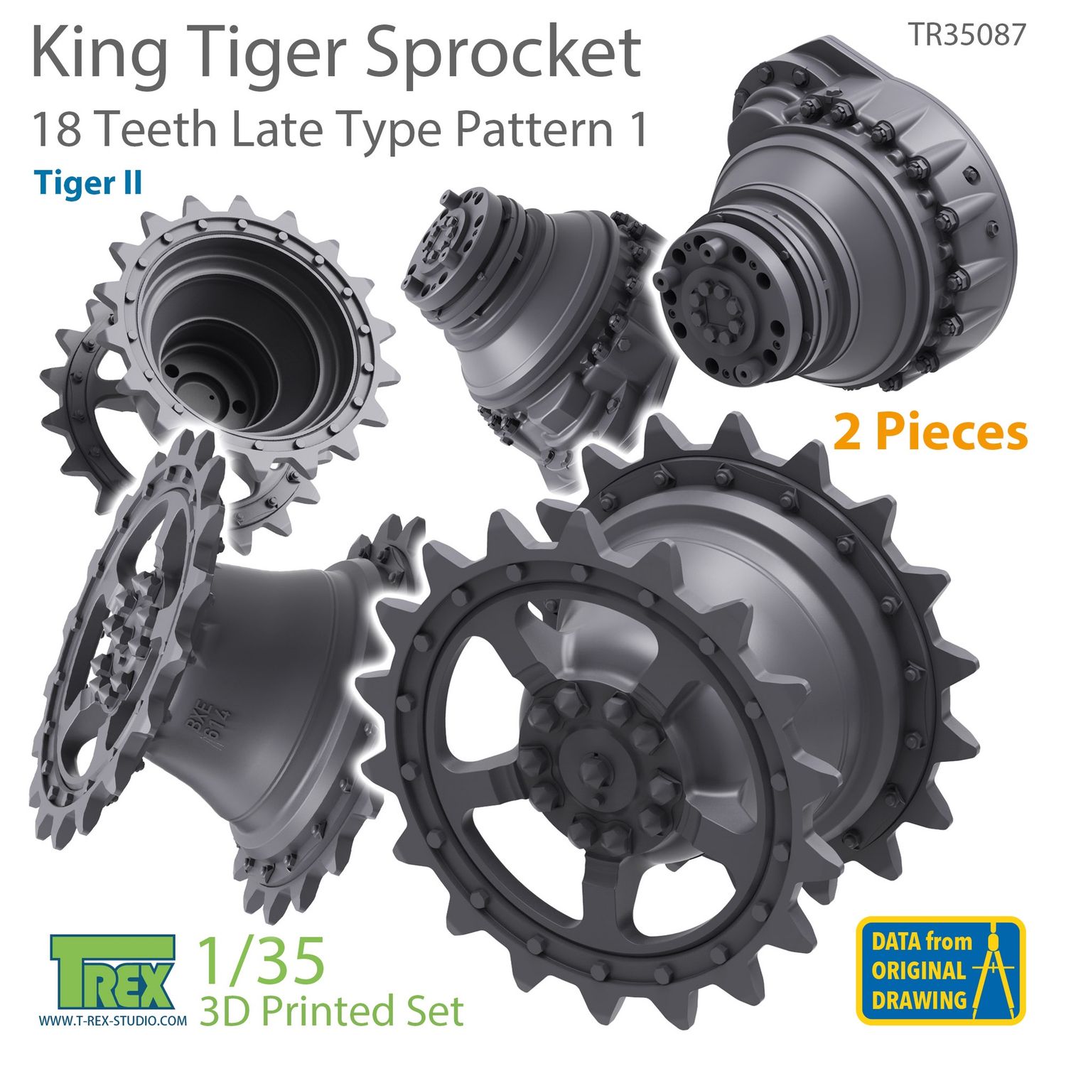 TR35087 - KingTiger 18 Teeth Sprockets Late Type Pattern 1 (2 pieces) - 1:35