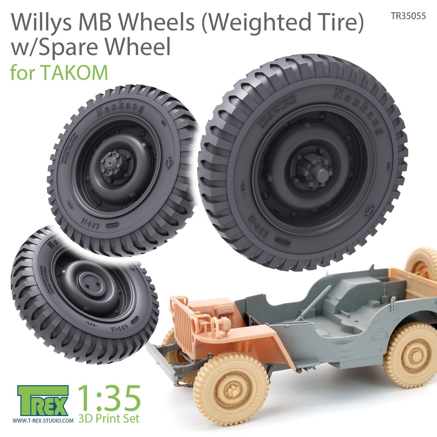 TR35055 - Willys MB Wheels (Weighted Tire) w/Spare Wheel - 1:35