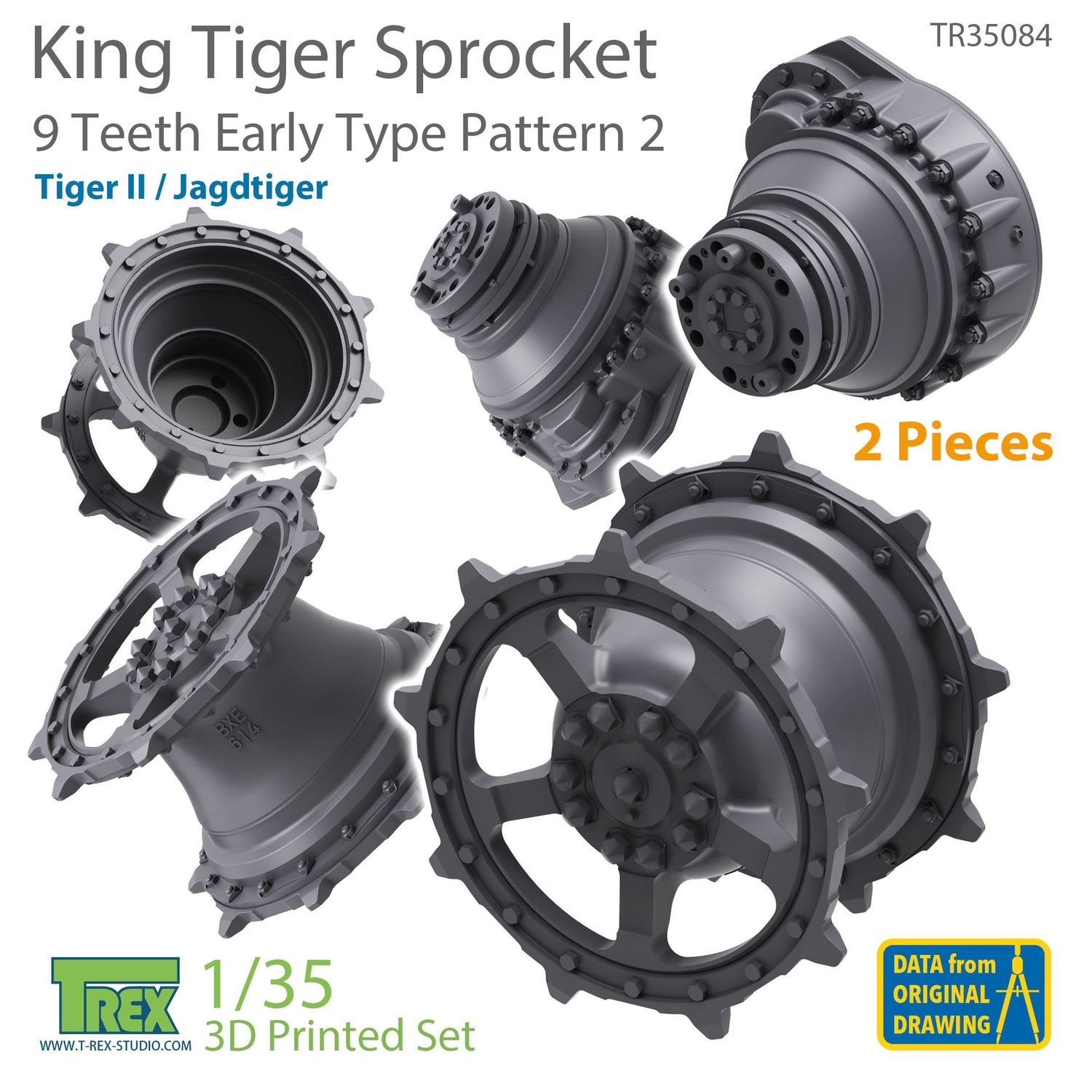 TR35084 - KingTiger 9 Teeth Sprockets Early Type Pattern 2 (2 pieces) - 1:35