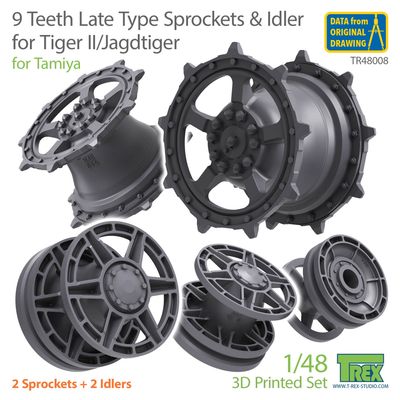 TR48008 - 9 Teeth Late Type Sprocket &amp; Idler for Tiger II/Jagdtiger for TAMIYA - 1:48