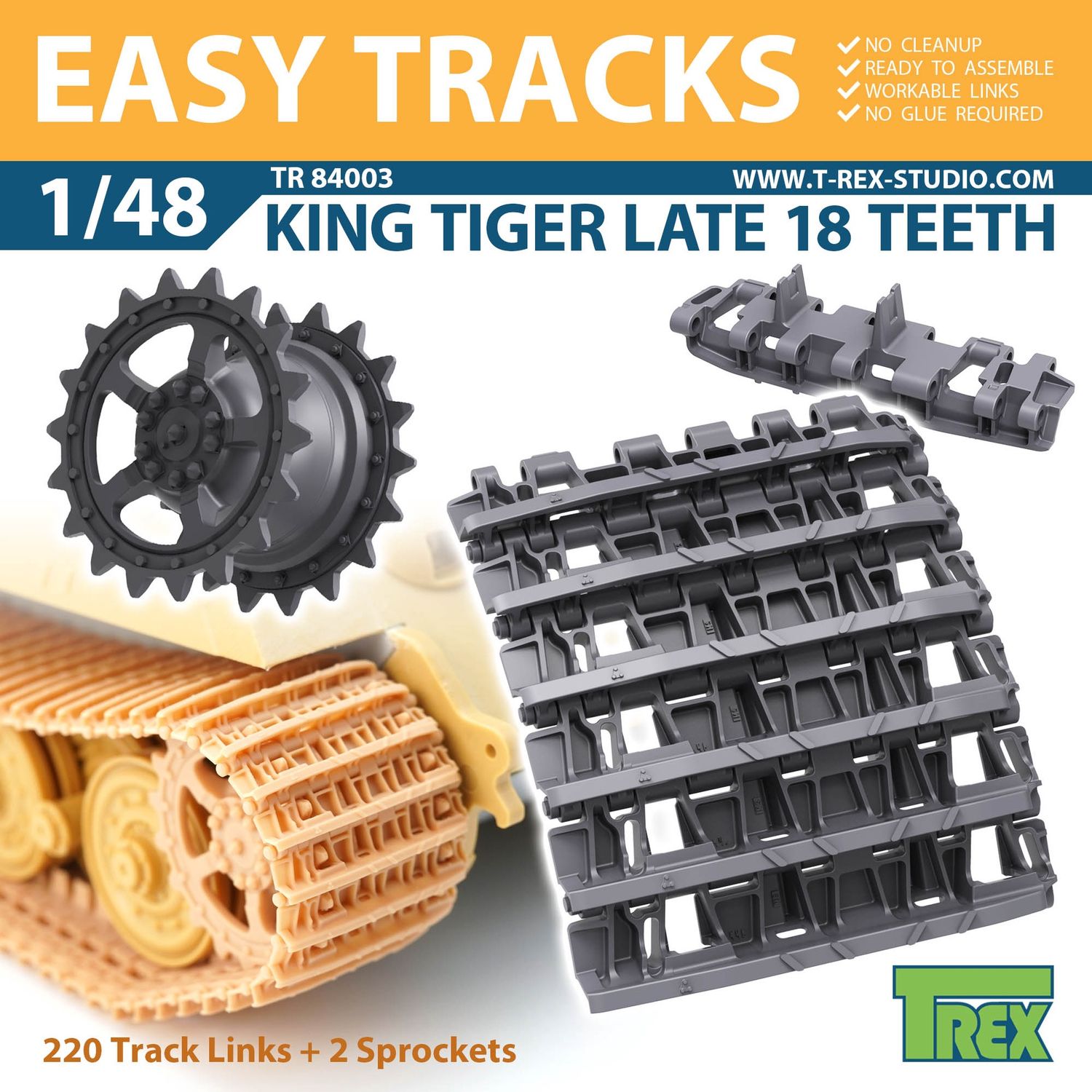 TR84003 - King Tiger Late 18 Teeth Tracks w/Sprockets - 1:48