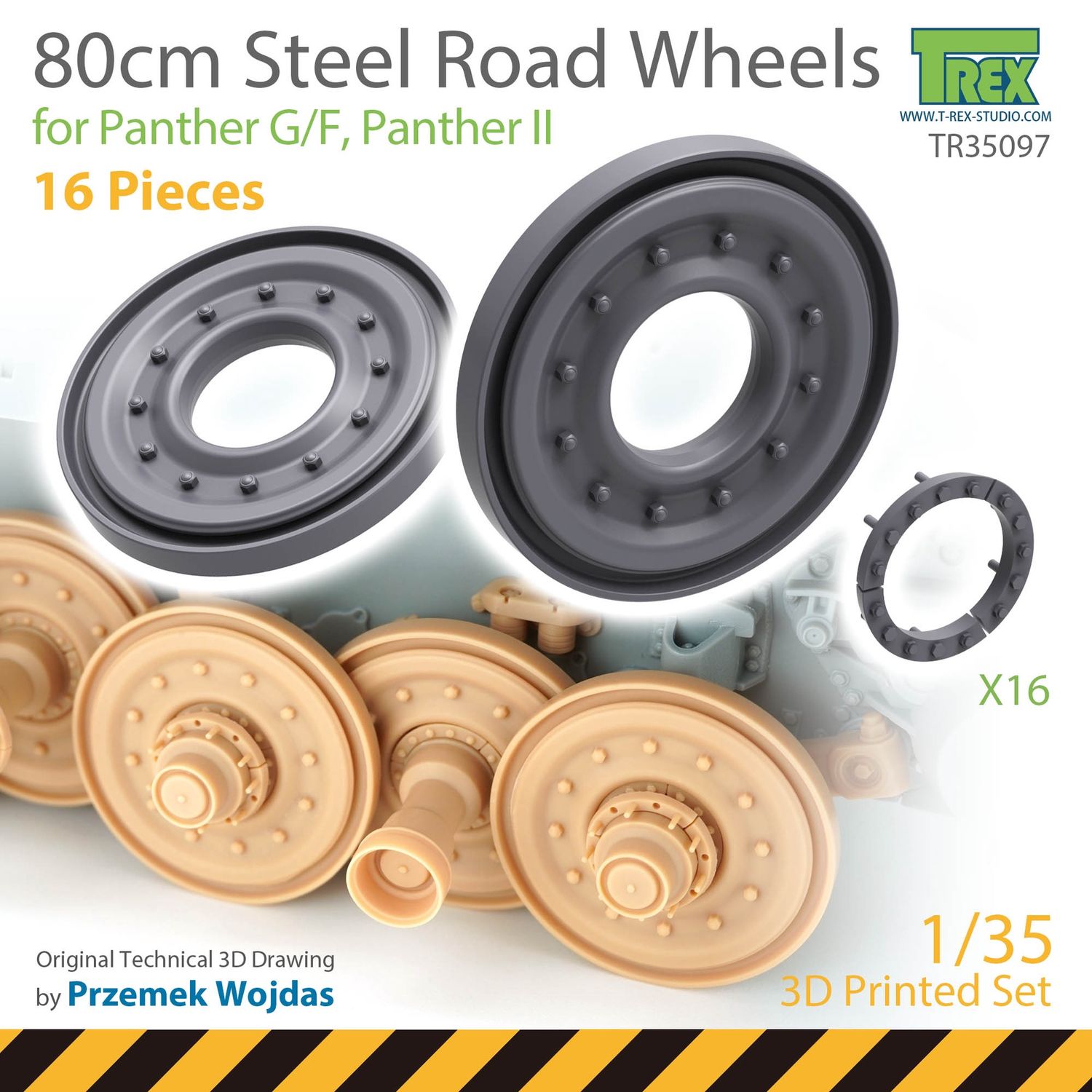 TR35097 - 80cm Steel Road Wheel for Panther (16 pieces) - 1:35