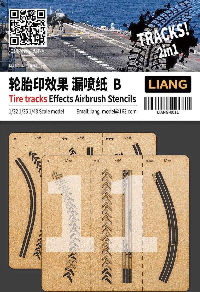 LIANG-0011 Tire Traks Effects Airbrush Stencils B - scale 1:32, 1:35, 1:48