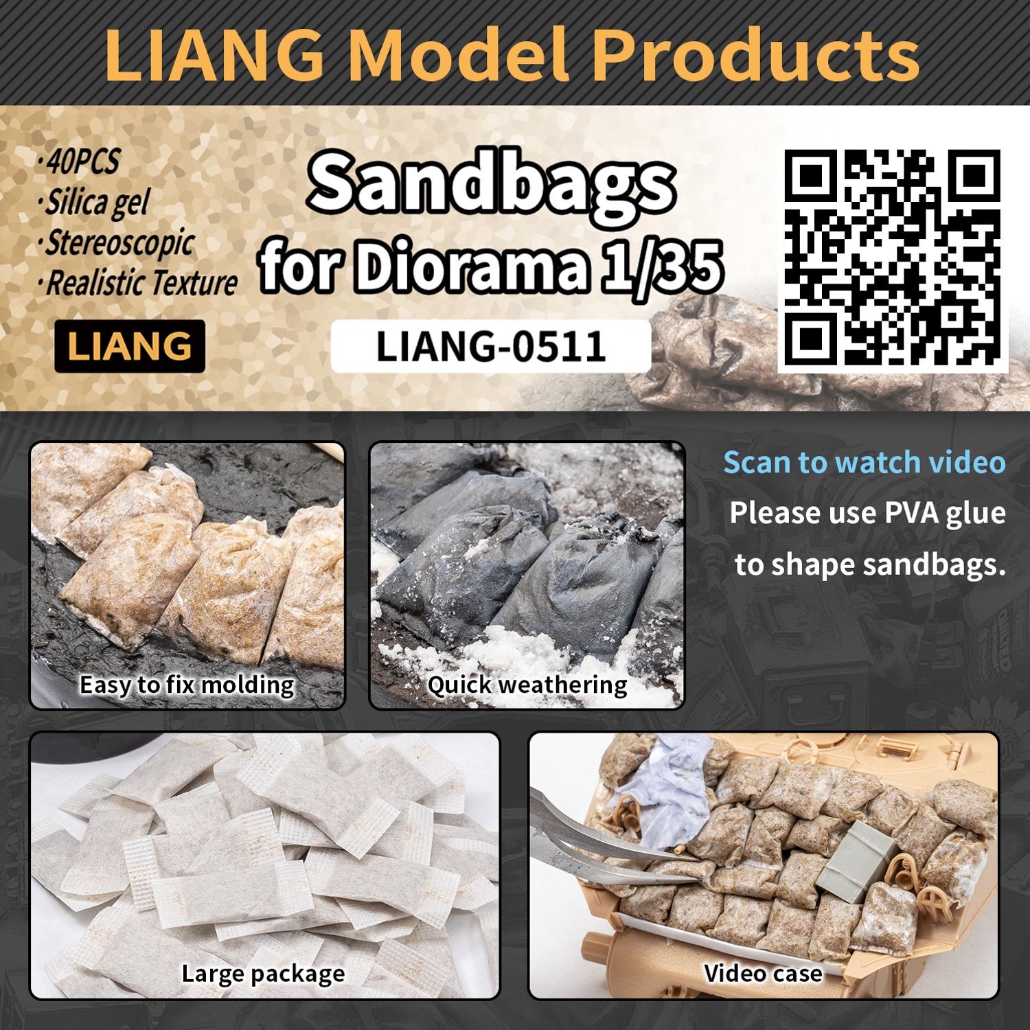 LIANG-0511 Sandbags for Diorama 40pcs/box - 1:35