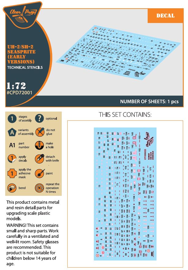CPD72001 - UH-2/SH-2 Seasprite (early version) technical stencils - 1:72