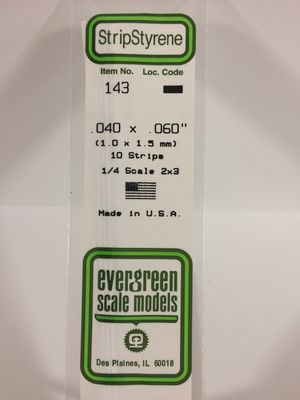 143 - 0.040" x  0.060" Opaque White Polystyrene Strip - 10 pcs