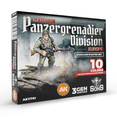 AK11781 - German Panzergrenadier Division - Wargame Starter Set - 10 Colors &amp; Exclusive Figure (German Machine Gunner)