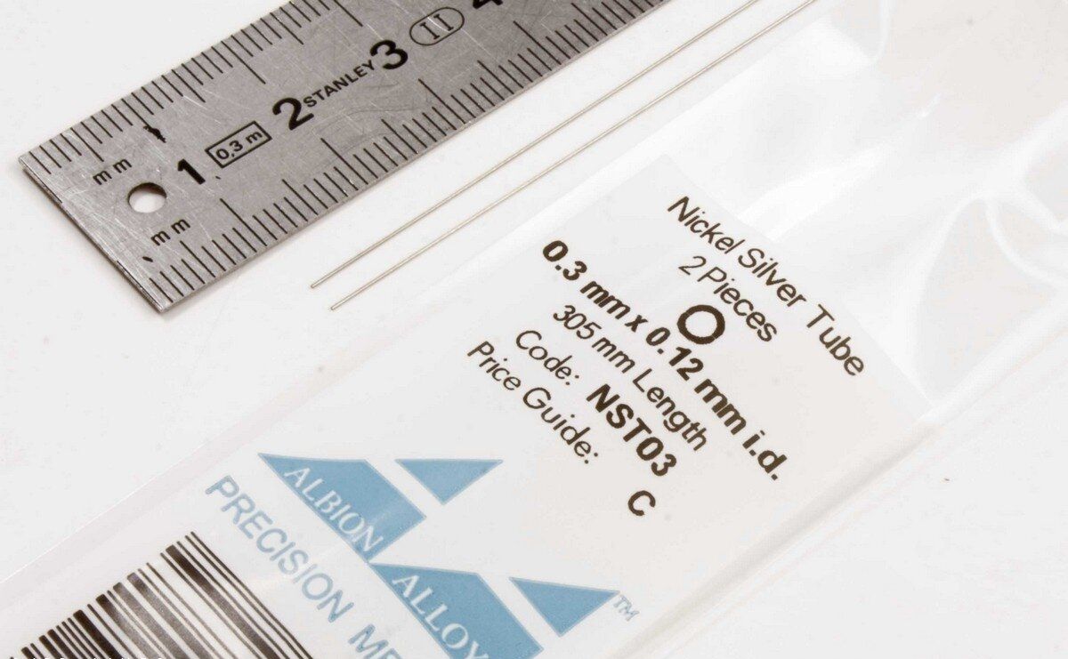 NST03 - Nickel Silver Tube 0.3 mm x 0.12 mm i.d. - 2 pieces