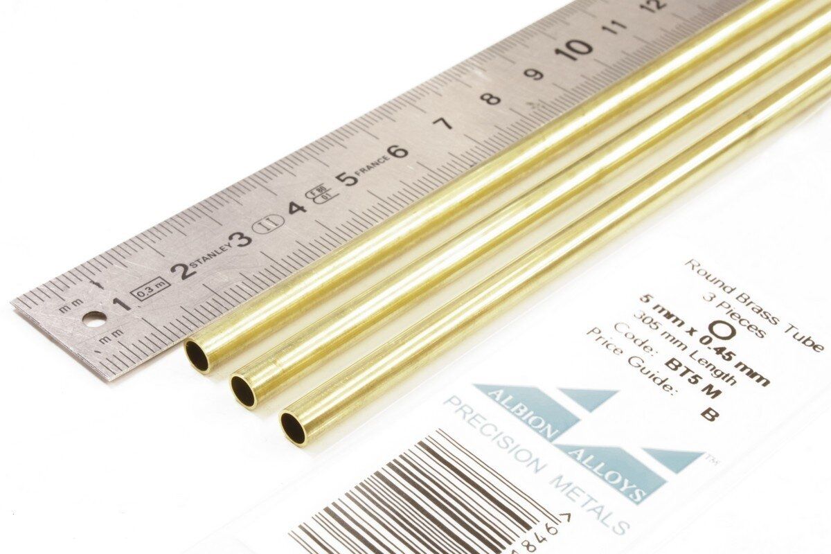 BT5M - Round Brass Tube 5 mm x 0.45 mm - 3 pieces