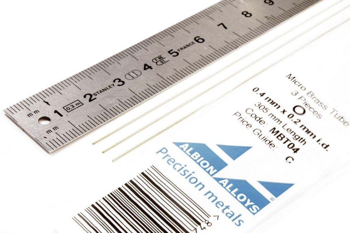 MBT04 - Micro Brass Tube 0.4 mm x 0.2 mm i.d. - 3 pieces