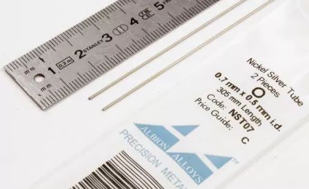 NST07 - Nickel Silver Tube 0.7 mm x 0.5 mm i.d. - 2 pieces