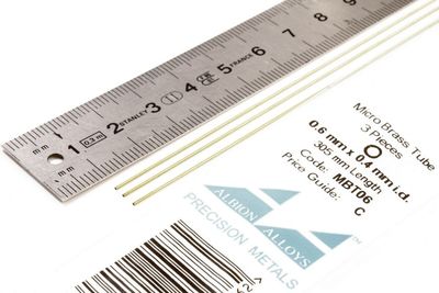 MBT06 - Micro Brass Tube 0.6 mm x 0.4 mm i.d. - 3 pieces