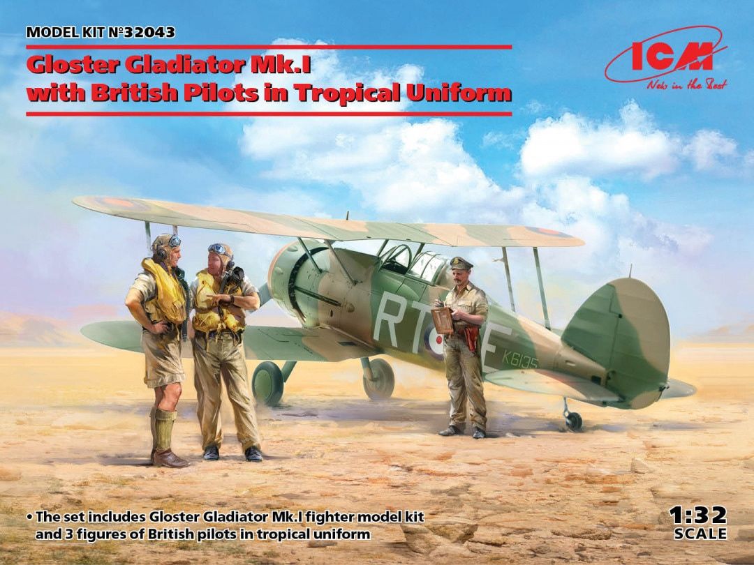 32043 - Gloster Gladiator Mk.I with British Pilots in Tropical Uniform - 1:32