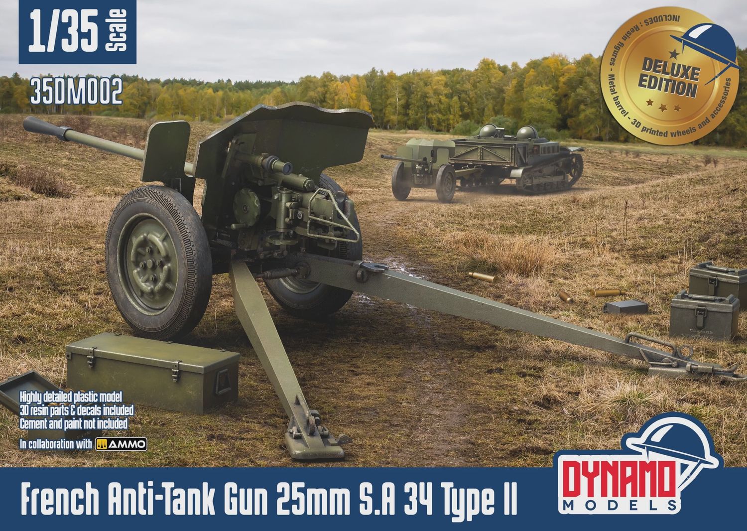 35DM002D - French Anti-Tank Gun 25mm S.A 34 Type II "Deluxe Version" - 1:35