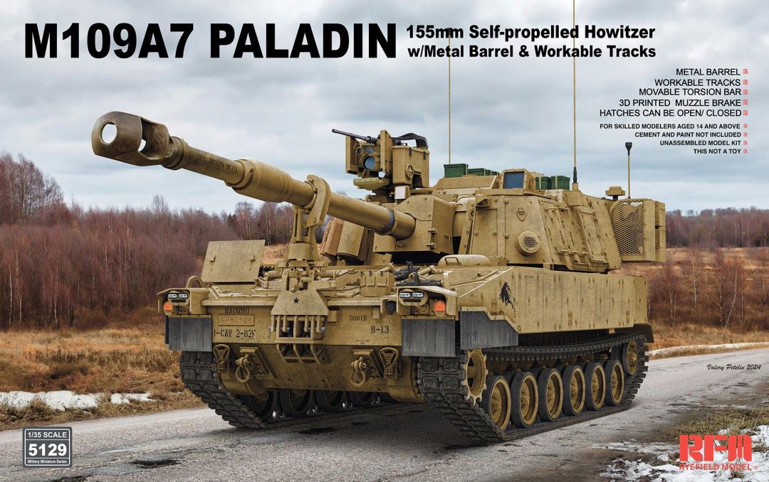 5129 - M109A7 Paladin Self-Propelled Howitzer with Metal Barrel &amp; Workable Tracks - 1:35